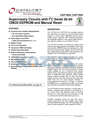 CAT1024WI-30T3 datasheet - Supervisory Circuits with I2C Serial 2k-bit CMOS EEPROM and Manual Reset