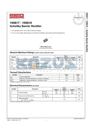 1N5819 datasheet - Schottky Barrier Rectifier