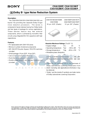 CXA1553P datasheet - Dolby B type Noise Reduction System