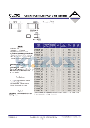 CLC02-27N_-RC datasheet - Ceramic Core Laser Cut Chip Inductor