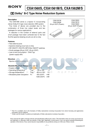 CXA1562M datasheet - Dolby B-C Type Noise Reduction System