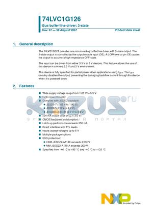 74LVC1G126GW datasheet - Bus buffer/line driver; 3-state