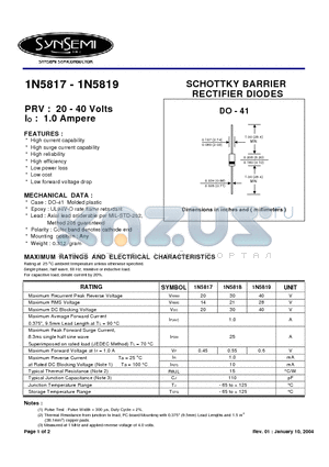 1N5819 datasheet - SCHOTTKY BARRIER RECTIFIER DIODES