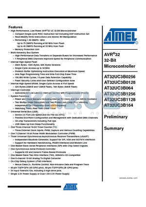 AT32UC3B064-Z2UT datasheet - 32-Bit Microcontroller