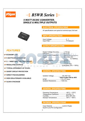 B5R-1212D datasheet - 5 WATT DC/DC CONVERTER, SINGLE & MULTIPLE OUTPUTS