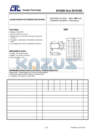 DI104S datasheet - GLASS PASSIVATED BRIDGE RECTIFIERS