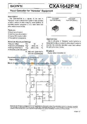 CXA1642 datasheet - VOCAL CANCELLER FOR KARAOKE EQUIPMENT