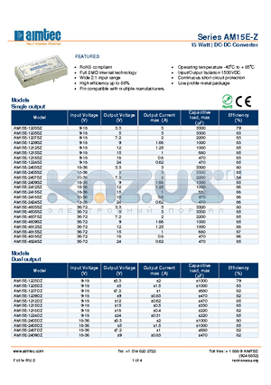 AM15E-2409SZ datasheet - 15 Watt | DC-DC Converter