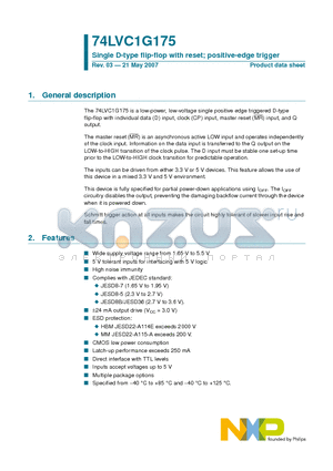 74LVC1G175GF datasheet - Single D-type flip-flop with reset; positive-edge trigger