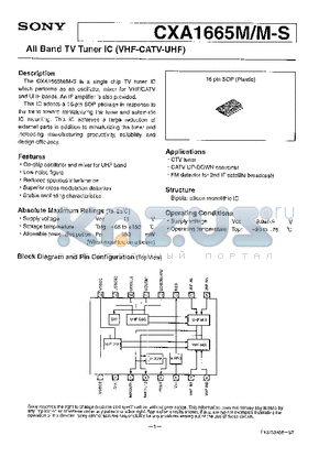 CXA1665M-S datasheet - All Band TV Tuner IC (VHF-CATV-UHF)