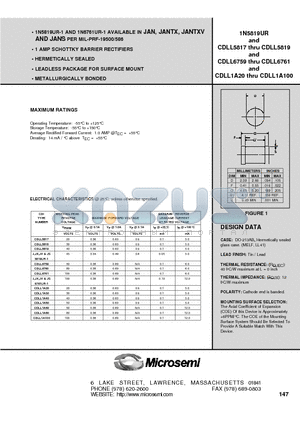 1N5819UR datasheet - 1 AMP SCHOTTKY BARRIER RECTIFIERS