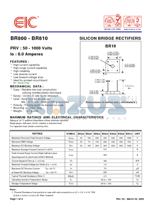 BR801 datasheet - SILICON BRIDGE RECTIFIERS