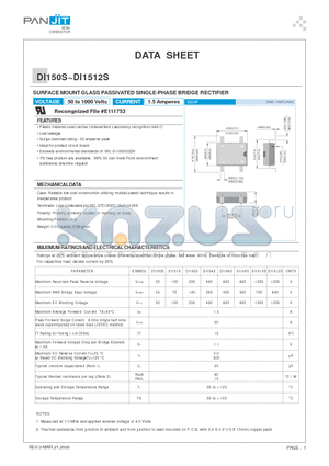 DI150S datasheet - SURFACE MOUNT GLASS PASSIVATED SINGLE-PHASE BRIDGE RECTIFIER