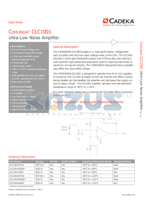 CLC1001 datasheet - Ultra-Low Noise Amplifier