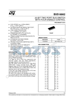 B5S16862 datasheet - 20-BIT TWO PORT BUS SWITCH WITH FOUR ENABLE CONTROL