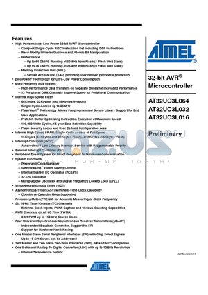 AT32UC3L016-D3HR datasheet - 32-bit AVR^ Microcontroller