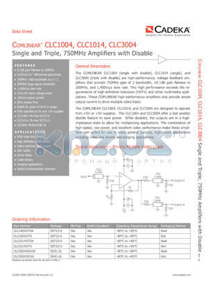 CLC1004IST6 datasheet - Single and Triple, 750MHz Amplifiers with Disable