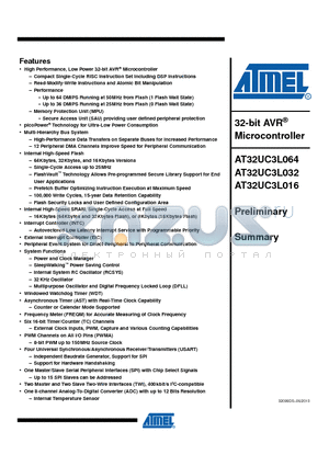 AT32UC3L032 datasheet - 32-bit AVR^Microcontroller