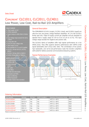 CLC1011IST5X datasheet - Low Power, Low Cost, Rail-to-Rail I/O Amplifiers