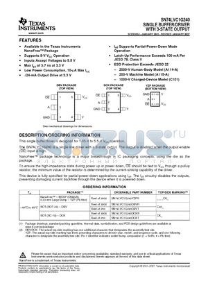 74LVC1G240DBVRG4 datasheet - SINGLE BUFFER/DRIVER WITH 3-STATE OUTPUT