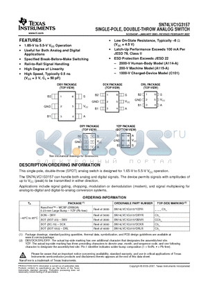 74LVC1G3157DCKRG4 datasheet - SINGLE-POLE,DOUBLE-THROW ANALOG SWITCH