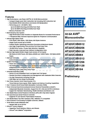 AT32UC3B0256-A2UR datasheet - 32-bit AVR^ Microcontroller