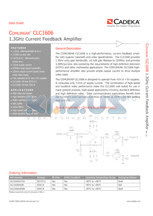 CLC1606 datasheet - 1.3GHz Current Feedback Amplifier
