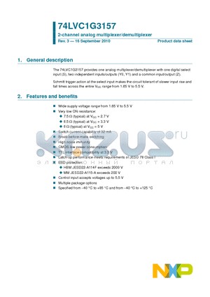 74LVC1G3157GF datasheet - 2-channel analog multiplexer/demultiplexer