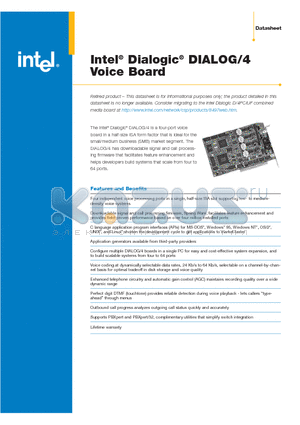 DIALOG datasheet - Intel Dialogic Voice Board