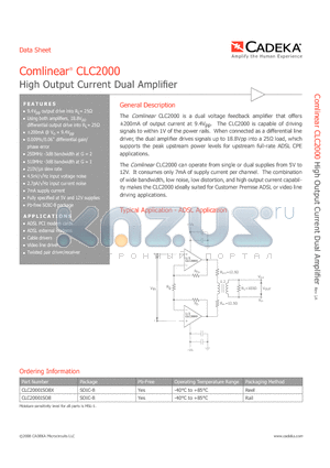 CLC2000 datasheet - High Output Current Dual Amplifier