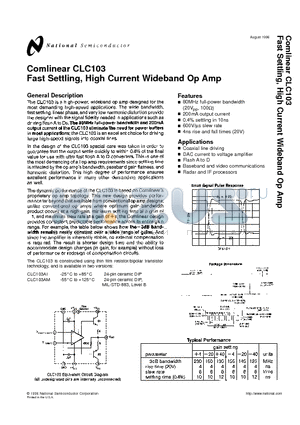 CLC103AI datasheet - Fast Settling, High Current Wideband Op Amp