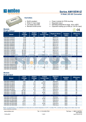 AM15EW-11015SIZ datasheet - 15 Watt | DC-DC Converter