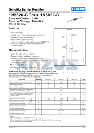 1N5820-G datasheet - Schottky Barrier Rectifier