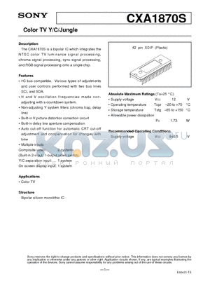 CXA1870S datasheet - Color TV Y/C/Jungle