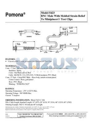 5423-C-48 datasheet - BNC Male With Molded Strain Relief To Minipincer Test Clips