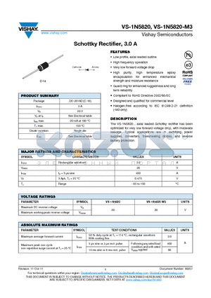 1N5820_12 datasheet - Schottky Rectifier, 3.0 A