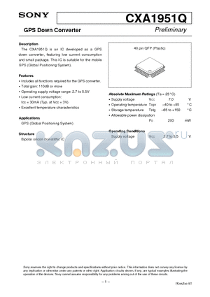 CXA1951Q datasheet - GPS Down Converter