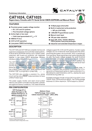 CAT1025LE-30TE13 datasheet - Supervisory Circuits with I2C Serial 2k-bit CMOS EEPROM and Manual Reset