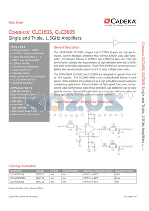 CLC3605ISO16 datasheet - Single and Triple, 1.5GHz Amplifiers