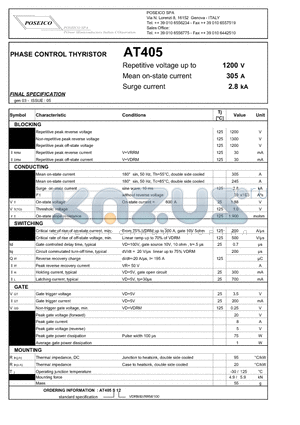 AT405S12 datasheet - PHASE CONTROL THYRISTOR