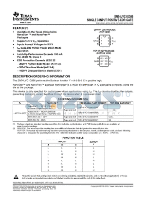 74LVC1G386DCKRG4 datasheet - SINGLE 3-INPUT POSITIVE-XOR GATE