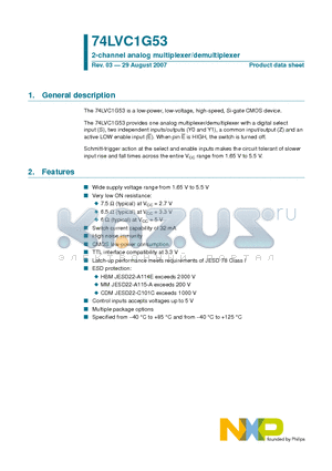 74LVC1G53 datasheet - 2-channel analog multiplexer/demultiplexer