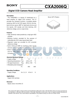 CXA2006Q datasheet - Digital CCD Camera Head Amplifier