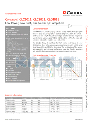 CLC4011 datasheet - Low Power, Low Cost, Rail-to-Rail I/O Amplifiers