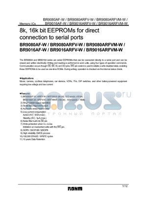 BR9016ARFV-W datasheet - 8k, 16k bit EEPROMs for direct connection to serial ports