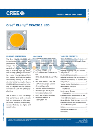 CXA2011-0000-000P00F027H datasheet - Cree^ XLamp^ CXA2011 LED