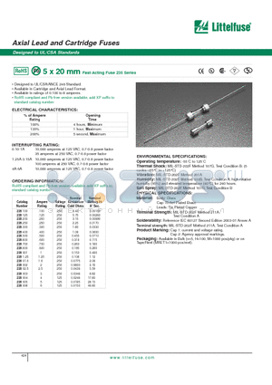 0235.125H- datasheet - Axial Lead and Cartridge Fuses - Designed to UL/CSA Standards