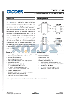 74LVC1G57DW datasheet - CONFIGURABLE MULTIPLE-FUNCTION GATE