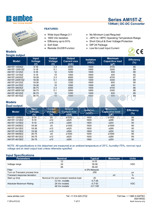 AM15T-Z_13 datasheet - 15Watt | DC-DC Converter