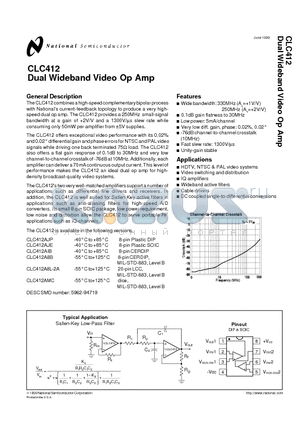 CLC412 datasheet - Dual Wideband Video Op Amp